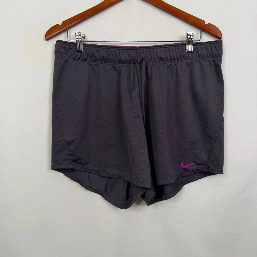 Nike Dri-FIT Womens Running Shorts Grey Pink Size L Athletic Gym